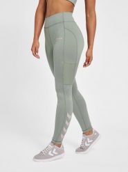 Damskie legginsy mid-rise Hummel MT Chipo. Zielone legginsy Hummel, bez wzorów, z elastanu. Za 157.90 zł.