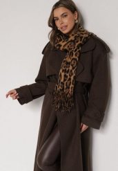 Brązowy Wiskozowy Szalik w Panterkę z Frędzlami Vetivada. Brązowe szaliki i kominy Born2be, bez wzorów, z jeansu, biznesowe. Za 39.99 zł.