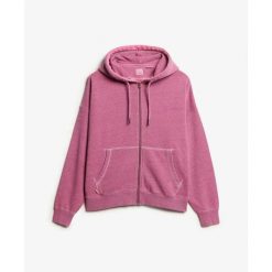 Damska bluza z kapturem na zamek z barwionego materiału Superdry Logo Essential. Czerwone bluzy z kapturem Superdry, xs, bez wzorów, z kapturem. Za 386.00 zł.