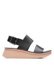 Clarks Skórzane sandały w kolorze czarnym na koturnie rozmiar: 39. Czarne sandały Clarks, bez wzorów, z otwartym noskiem, bez obcasa, na koturnie, bez zapięcia. Za 151.90 zł.