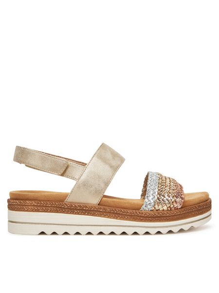 Remonte Sandały D0Q56-90 Złoty. Żółte sandały Remonte, bez wzorów, ze skóry, bez obcasa, na płaskiej podeszwie, bez zapięcia. Za 379.99 zł.