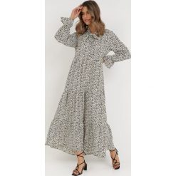 Czarno-Biała Sukienka Elime. Czarne sukienki Born2be, l, z aplikacjami, bez kołnierzyka, bez ramiączek, maxi, rozkloszowane. Za 159.99 zł.