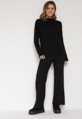 Czarny Dzianinowy Komplet z Bawełną i Wełną Długi Sweter i Szerokie Spodnie Reinesa. Czarne swetry Born2be, l, bez wzorów, z bawełny, bez ramiączek. Za 139.99 zł.
