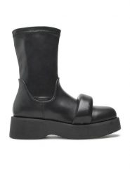 JENNY Botki HZ90162-2 Czarny. Czarne botki Jenny, bez wzorów, ze skóry, bez obcasa, na koturnie, bez zapięcia. Za 229.99 zł.
