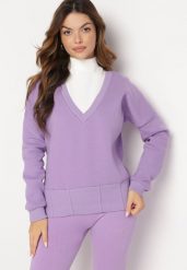 Jasnofioletowa Bawełniana Bluza z Dekoltem w Serek Gitra. Fioletowe bluzy Born2be, bez wzorów, z bawełny, bez kaptura. W wyprzedaży za 84.99 zł.