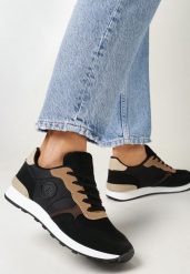 Czarne Sznurowane Sneakersy z Okrągłym Noskiem Halaina. Czarne buty sportowe lifestyle Born2be, bez wzorów, klasyczne, z okrągłym noskiem, bez zapięcia. W wyprzedaży za 76.49 zł.