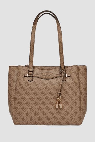 GUESS Brązowa shopperka damska Katya Multi. Brązowe shopper bag Guess, z aplikacjami, ze skóry ekologicznej, bez dodatków. W wyprzedaży za 517.99 zł.