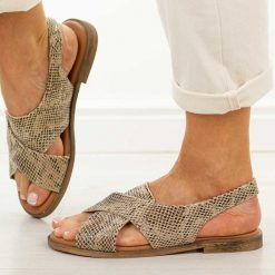 Wąż płaskie sandały damskie Potocki 12798. Brązowe sandały POTOCKI, bez wzorów, ze skóry, eleganckie, bez obcasa, na płaskiej podeszwie, bez zapięcia. Za 169.00 zł.