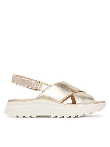 Clarks Sandały DashLite Wish 26185882 Złoty. Żółte sandały Clarks, bez wzorów, ze skóry, bez obcasa, na płaskiej podeszwie, bez zapięcia. Za 315.99 zł.