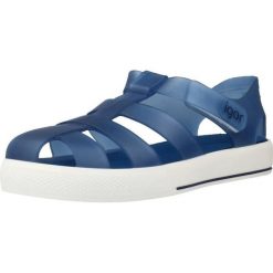 Sandały IGOR S10171 Niebieski. Niebieskie sandały IGOR, bez wzorów, z gumy, sportowe, bez obcasa, bez zapięcia. Za 126.99 zł.