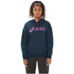 Bluza dresowa sportowa damska Asics Big OTH Hoodie. Niebieskie bluzy z kapturem ASICS, bez wzorów, z bawełny, z kapturem. Za 210.35 zł.