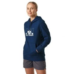 Bluza z kapturem damska Helly Hansen Nord Graph Pullover Hoodie. Niebieskie bluzy Helly Hansen, s, bez wzorów, sportowe, bez ramiączek, z kapturem. Za 199.99 zł.