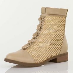 Beżowe wiosenne ażurowe botki damskie Jezzi Asa62-130. Brązowe botki Jezzi, w ażurowe wzory, z jeansu, boho, bez obcasa, na obcasie, bez zapięcia. Za 259.00 zł.