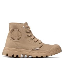 Trapery Palladium. Brązowe traperki Palladium, bez wzorów, bez obcasa, bez zapięcia. Za 359.99 zł.