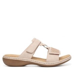 Klapki Rieker. Czerwone klapki Rieker, bez wzorów, bez obcasa, bez zapięcia. Za 299.99 zł.
