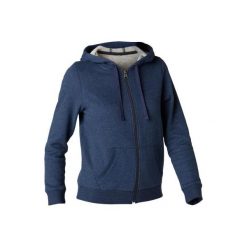 Bluza z kapturem na zamek Gym & Pilates 520 damska. Niebieskie bluzy DOMYOS, xl, bez wzorów, z bawełny, bez kaptura, na jogę i pilates. Za 59.99 zł.