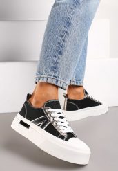 Czarne Trampki przed Kostkę na Platformie z Przeszyciami Opallsa. Czarne trampki Born2be, bez wzorów, z jeansu, casualowe, przed kostkę, bez zapięcia. W wyprzedaży za 42.49 zł.