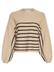 MOSS COPENHAGEN Sweter "Amari Rachelle" w kolorze beżowo-czarnym rozmiar: L/XL. Brązowe swetry Moss Copenhagen, l, bez wzorów, z wiskozy, bez ramiączek. Za 127.65 zł.