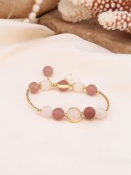 Pierres de Jade Pozłacana bransoletka z perłami i kwarcem rozmiar: onesize. Brązowe bransoletki Pierres de Jade, z kwarcem, pozłacane. Za 61.31 zł.