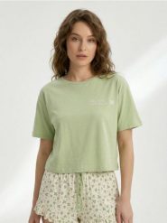 Bawełniana piżama dwuczęściowa z motywem koniczyny - zielony. Zielone piżamy Sinsay, l, bez wzorów, z bawełny, bez kołnierzyka, bez ramiączek. Za 39.99 zł.