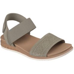 Sandały damskie Skechers Desert Kiss Low top Look. Zielone sandały Skechers, bez wzorów, z materiału, bez obcasa, bez zapięcia. Za 290.00 zł.