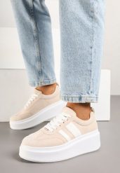 Beżowe Sneakersy Typu Kultowe Tenisówki na Platformie Redoreve. Brązowe trampki Renee, bez wzorów, z jeansu, klasyczne, bez zapięcia. W wyprzedaży za 67.99 zł.