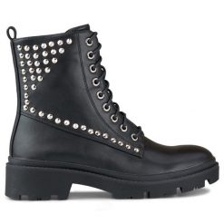 Workery damskie botki rockowe z nitami czarne CH2320B. Czarne botki bez wzorów, bez obcasa, bez zapięcia. Za 299.86 zł.