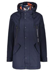 Guess Dwustronna parka w kolorze granatowym ze wzorem rozmiar: M. Niebieskie płaszcze Guess, m, z aplikacjami, bez kaptura. Za 259.74 zł.