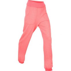 Spodnie sportowe z wywijanym paskiem, długie bonprix łososiowy neonowy. Spodnie dresowe marki bonprix. Za 49.99 zł.