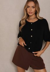 Czarny Kardigan z Rękawem 3/4 z Dodatkiem Wełny Iffarisse. Czarne swetry Renee, bez wzorów, z jeansu, eleganckie, bez ramiączek. W wyprzedaży za 127.99 zł.
