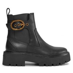 Sztyblety Kurt Geiger. Czarne botki Kurt Geiger, bez wzorów, bez obcasa, na płaskiej podeszwie, bez zapięcia. Za 769.99 zł.
