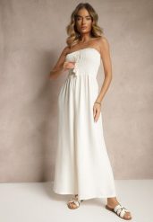 Jasnobeżowy Kombinezon Bandeau z Szeroką Nogawką Zdobiony Frędzlami Dovaira. Brązowe sukienki Renee, na co dzień, l, z aplikacjami, boho, bez kołnierzyka, bez ramiączek, proste. W wyprzedaży za 55.99 zł.