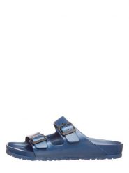Birkenstock Klapki "Arizona" w kolorze granatowym rozmiar: 41. Niebieskie klapki Birkenstock, bez wzorów, klasyczne, z otwartym noskiem, bez obcasa, bez zapięcia. Za 113.36 zł.