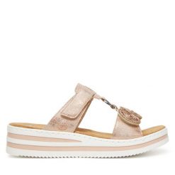 Klapki Rieker. Czerwone klapki Rieker, bez wzorów, bez obcasa, bez zapięcia. Za 329.99 zł.