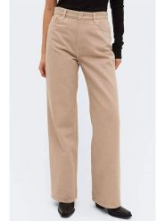 Monki Dżinsy - Comfort fit - w kolorze beżowym rozmiar: W28. Brązowe jeansy Monki, z aplikacjami, z bawełny, klasyczne, z podwyższonym stanem. Za 63.95 zł.
