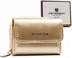 Portfel złoty Peterson PTN 011-LAK. Żółte portfele Peterson, bez wzorów, ze skóry ekologicznej. Za 32.40 zł.