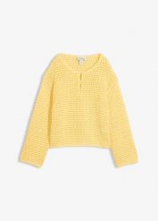 Sweter ażurowy oversize, o kroju pudełkowym. Czerwone swetry bonprix, w ażurowe wzory, z bawełny, bez ramiączek. Za 159.99 zł.