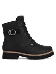 Rieker Botki Z5723-00 Czarny. Czarne botki Rieker, bez wzorów, bez obcasa, na płaskiej podeszwie, bez zapięcia. Za 299.99 zł.