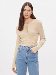 Calvin Klein Jeans Bluzka J20J222559 Beżowy Slim Fit. Brązowe bluzki Calvin Klein Jeans, xl, bez wzorów, z jeansu, bez kołnierzyka, bez ramiączek. Za 129.99 zł.