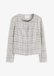 Kardigan z bawełnianej tkaniny boucle. Czarne swetry bonprix, bez wzorów, z bawełny, eleganckie, bez ramiączek. Za 149.99 zł.