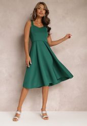 Zielona Sukienka Midi na Szerokich Ramiączkach z Rozkloszowanym Dołem Kiratta. Zielone sukienki Renee, l, bez wzorów, eleganckie, bez kołnierzyka, bez ramiączek, midi, rozkloszowane. W wyprzedaży za 135.99 zł.