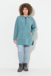 Damskie Długi sweter z polaru pluszowego kaptur zamek błyskawiczny długi rękaw. Zielone swetry Ulla Popken, plus size, bez wzorów, z materiału, plus size, bez ramiączek. Za 279.99 zł.