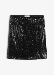Spódnica mini zdobiona cekinami. Czarne spódnice bonprix, z aplikacjami, eleganckie, mini. Za 129.99 zł.