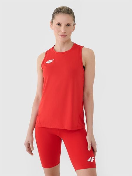 4F Top treningowy szybkoschnący damski - czerwony S. Czerwone topy sportowe 4f, s, bez wzorów, z dzianiny, do biegania. Za 119.99 zł.