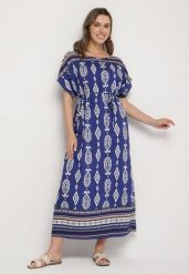 Niebieska Pudełkowa Sukienka z Wiskozy w Etniczny Wzór Mirosela. Niebieskie sukienki Born2be, na co dzień, s, bez wzorów, z materiału, eleganckie, bez kołnierzyka, bez ramiączek, maxi. W wyprzedaży za 55.24 zł.