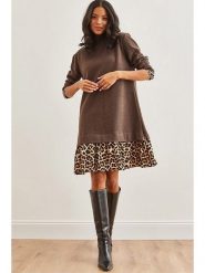 Trendyol Sukienka w kolorze brązowo-beżowym rozmiar: L. Brązowe sukienki Trendyol, na co dzień, l, bez wzorów, z bawełny, bez kołnierzyka, bez ramiączek, midi, proste. Za 74.63 zł.