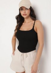 Czarny Top na Regulowanych Ramiączkach Deviosa. Czarne topy Born2be, bez wzorów, z materiału, eleganckie, bez kołnierzyka, bez ramiączek. W wyprzedaży za 33.99 zł.