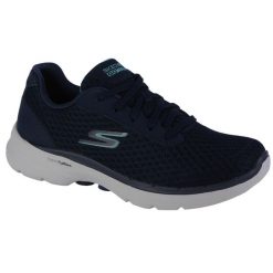 Buty sportowe Sneakersy damskie, Skechers Go Walk 6 - Iconic Vision. Niebieskie buty treningowe Skechers, bez wzorów, z materiału, przed kostkę, bez zapięcia, trekkingowe. Za 279.99 zł.