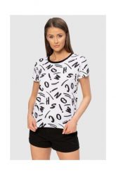 MOSCHINO Biały t-shirt w czarne litery. Białe t-shirty MOSCHINO, s, bez wzorów, prążkowane, bez kołnierzyka, bez ramiączek. W wyprzedaży za 299.99 zł.