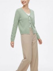 Kardigan z wiązaniem na przodzie - zielony. Zielone swetry Sinsay, l, bez wzorów, bez ramiączek. Za 49.99 zł.